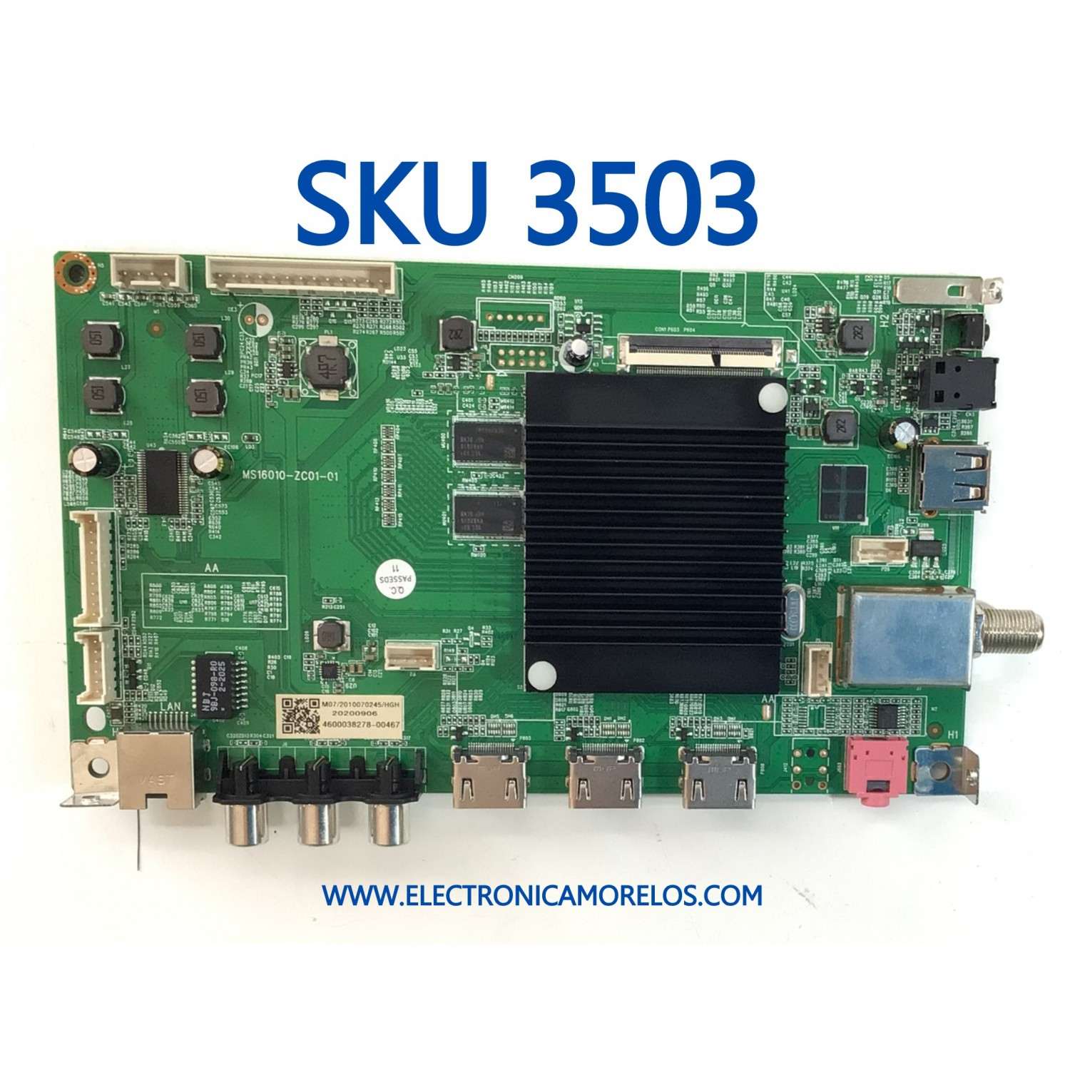 MAIN PARA SMART TV RCA ROKU 4K (3840x2160) UHD / NUMERO DE PARTE MS16010-ZC01-01 / M07/2010070245/HGH / 4600038278-00467 / 20200906 / PANEL JR645R3HA7L / MODELO RTRQ6522-US